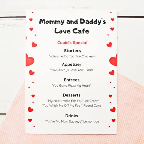 Printable Valentine Dinner Menu For Kids