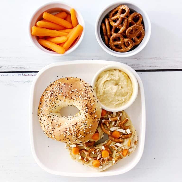 Carrot Hummus Pretzel Bagel Sandwich