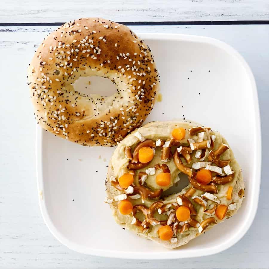 Carrot Hummus Pretzel Bagel Sandwich