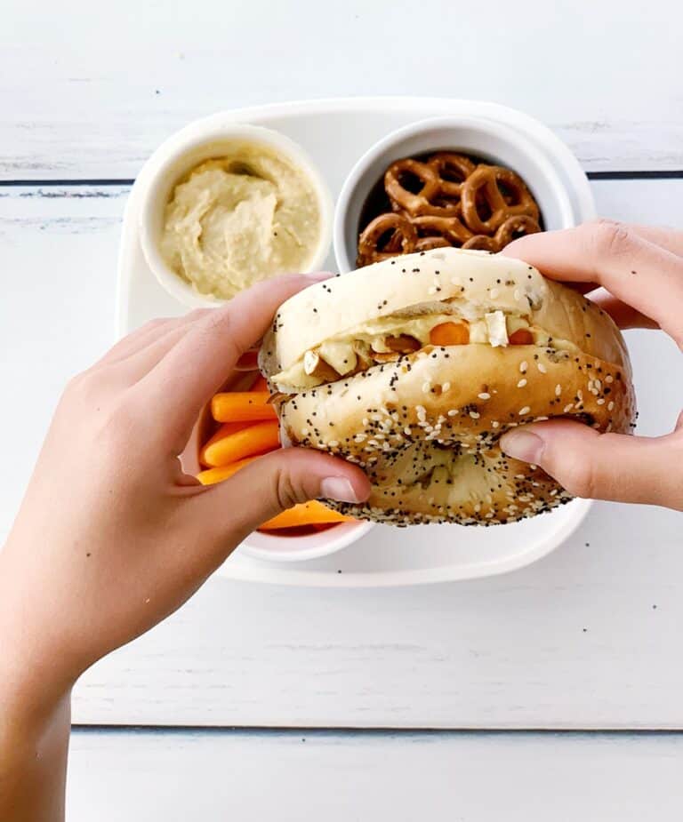 Carrot Hummus Pretzel Bagel Sandwich