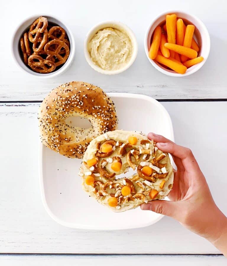 Carrot Hummus Pretzel Bagel Sandwich