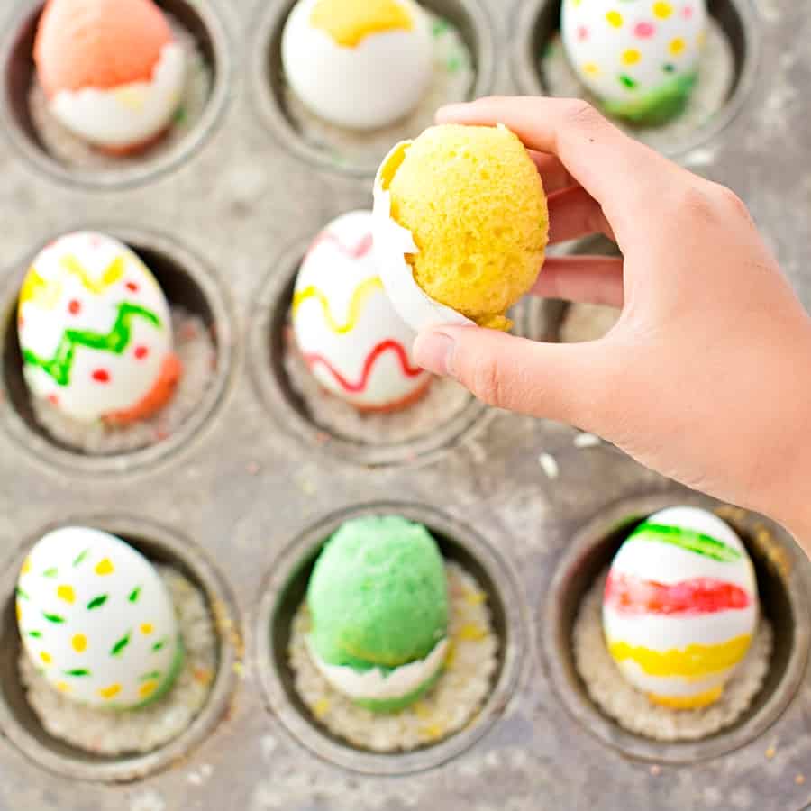 These mini Cake in Eggshells are a fun spring surprise and clever sweet treat of an April Fool's prank! The perfect Easter treat for kids. 