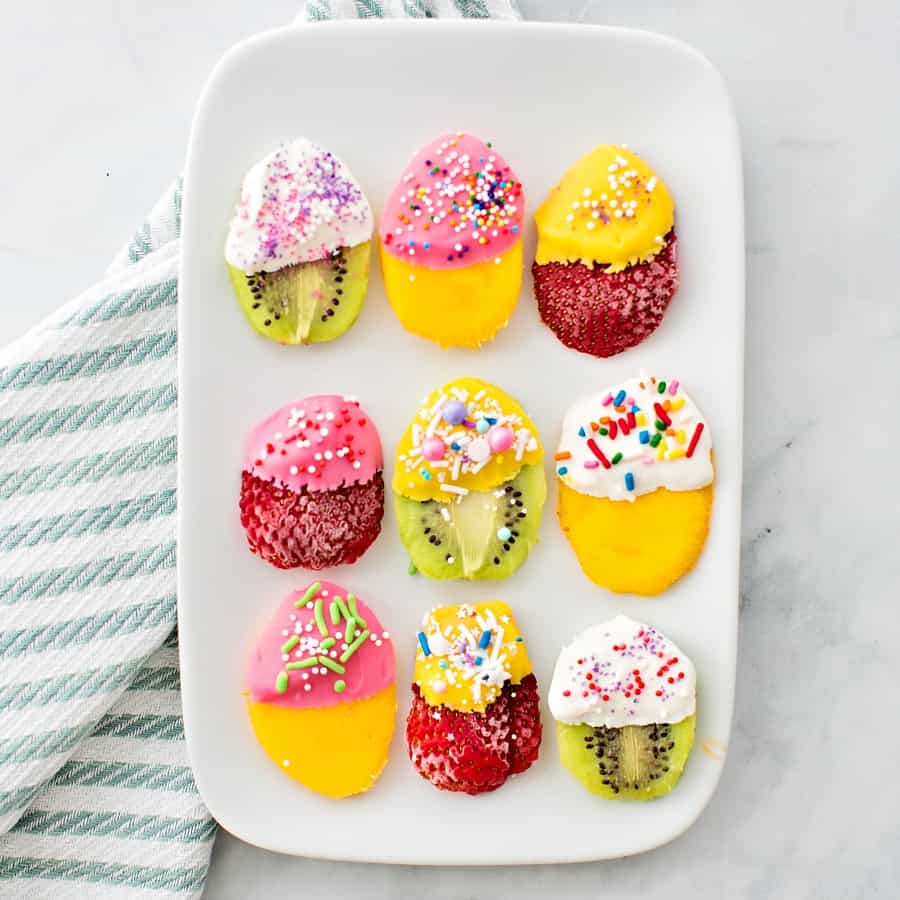 Slice up your favorite fruits for this healthy Easter egg fruit treat. It's the perfect showstopper for an Easter brunch, spring treat or party snack. 