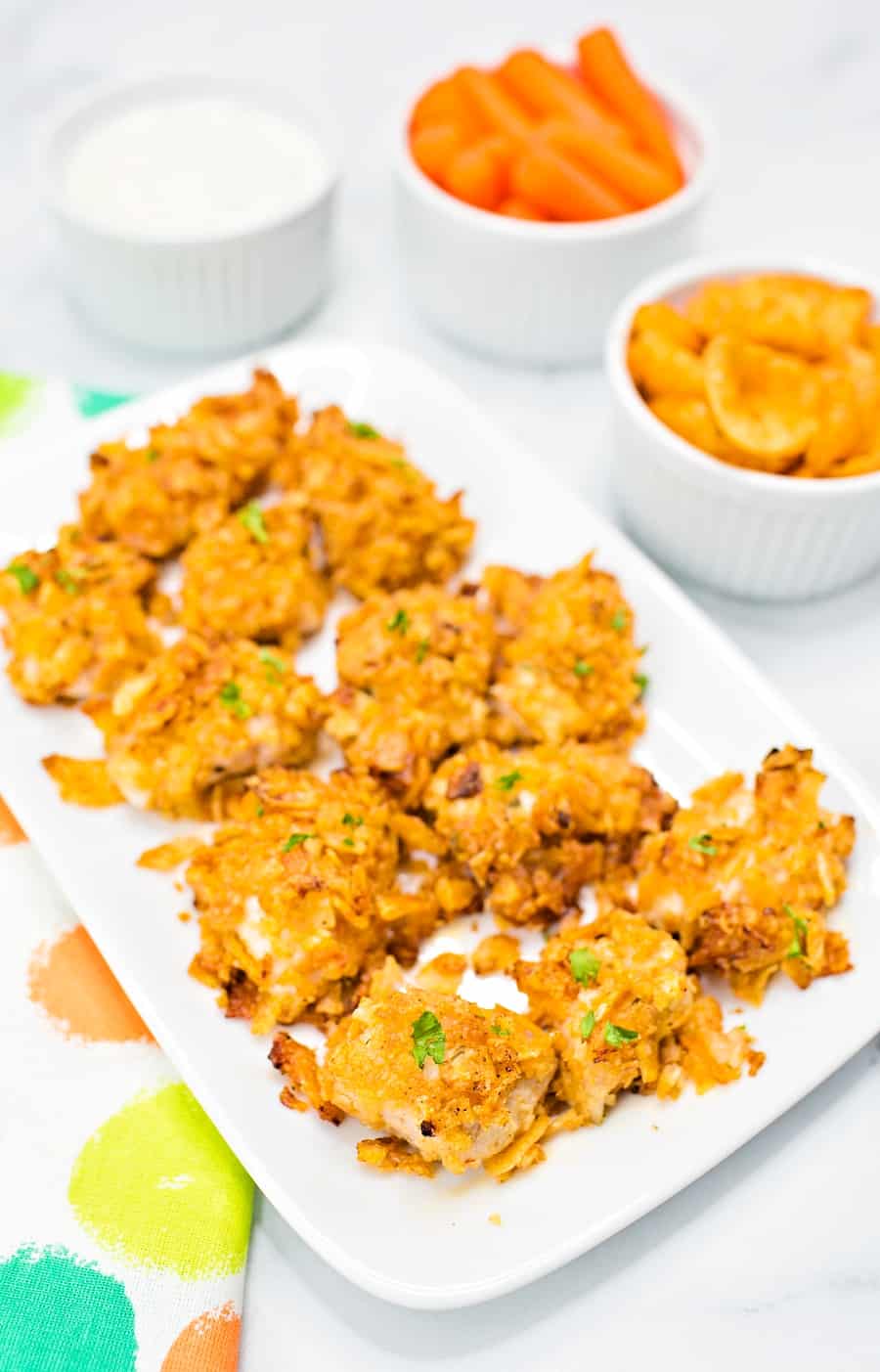 These Barbecue Ranch Potato Chip Chicken Tenders are healthier than fried chicken nuggets and make a great kid lunch or dinner.