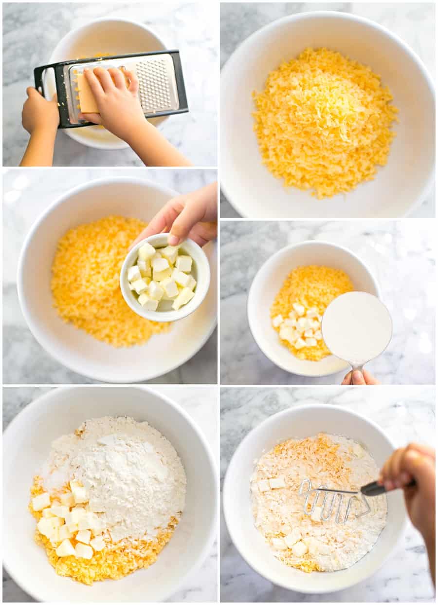 Step by step process photos of how to make homemade cheese animal crackers 