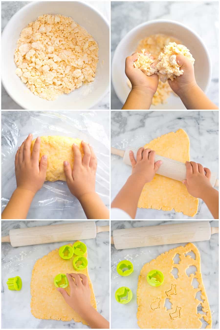 Step by step process photos of how to make homemade cheese animal crackers 