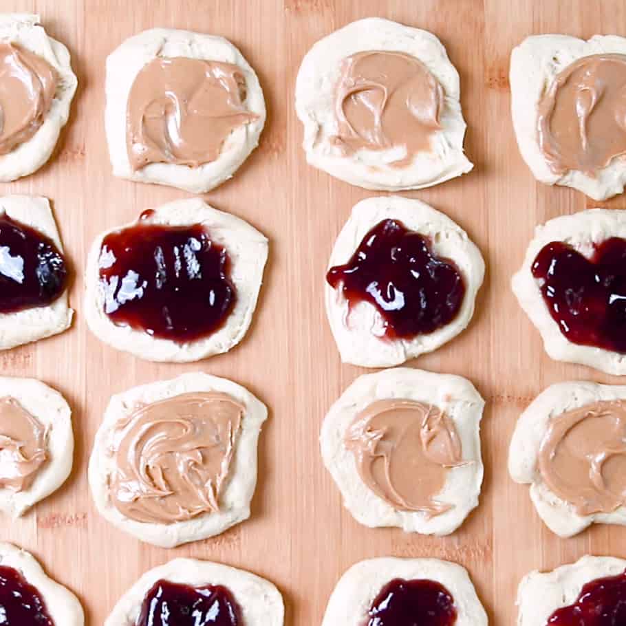 The simple process of making peanut butter and jelly pull apart bread