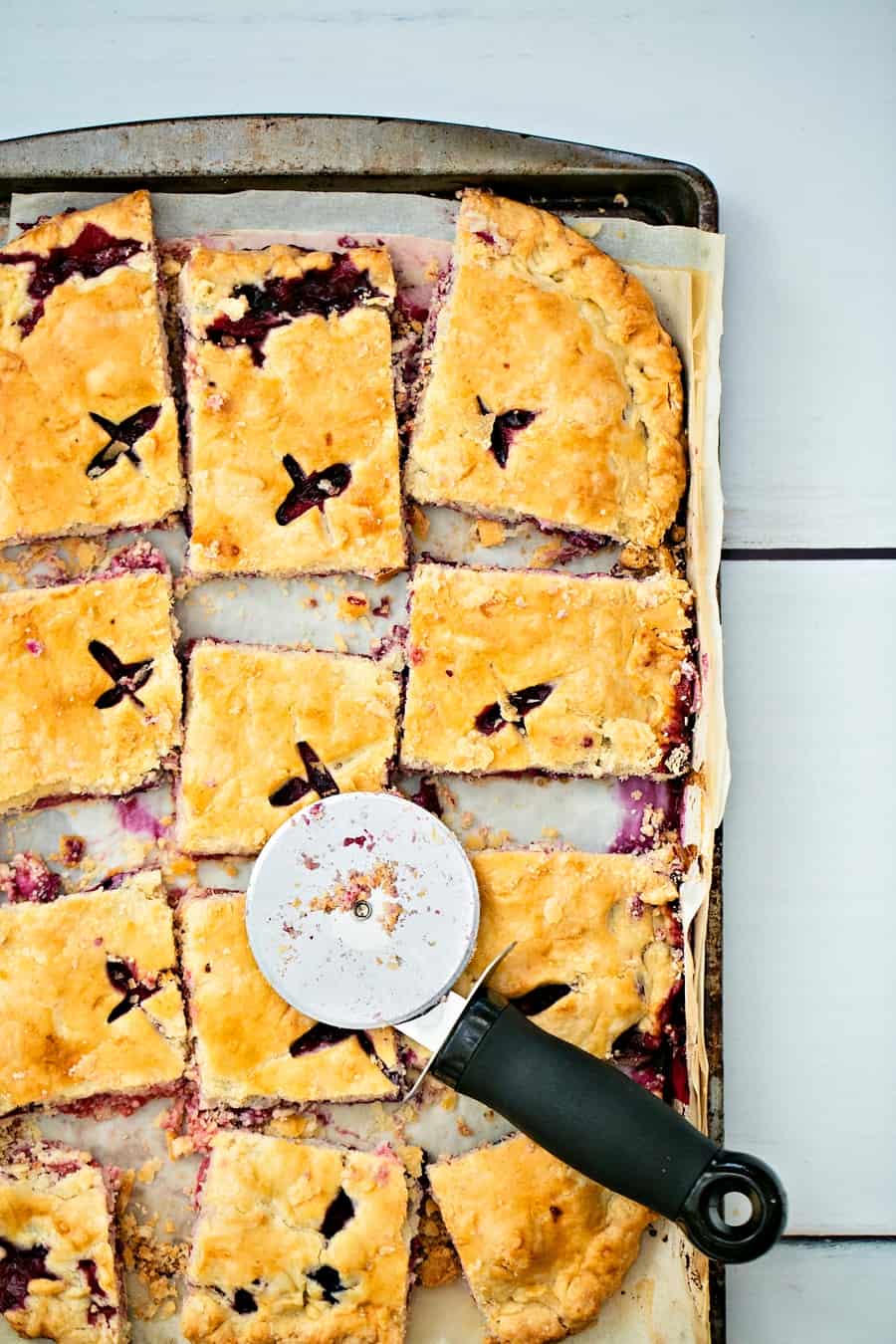 Raspberry Blueberry Slab Pie. Delicious and easy patriotic dessert for Memorial Day or Fourth of July. 