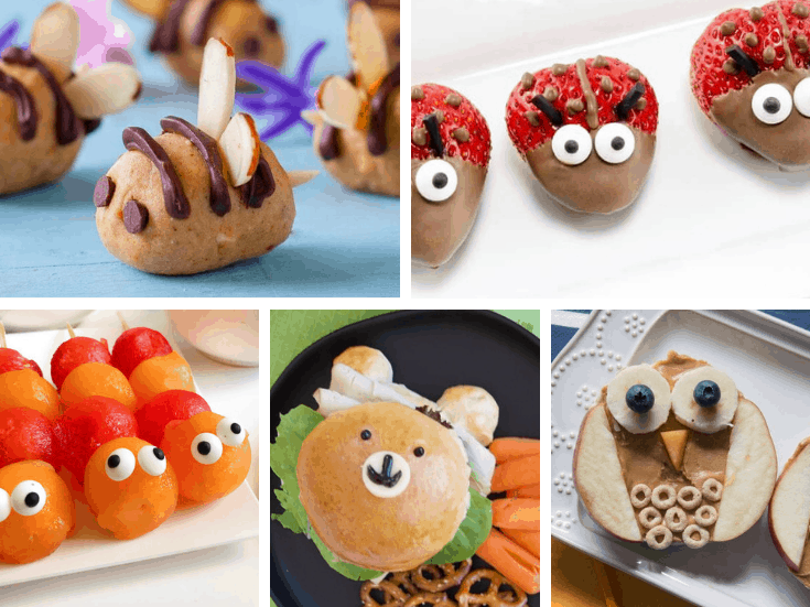 Cute foods that look like animals. Adorable kid snacks or lunch. 