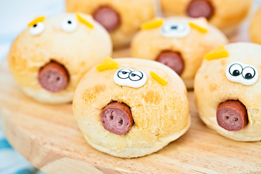 hot dog in a bread roll to make pigs in a blanket 