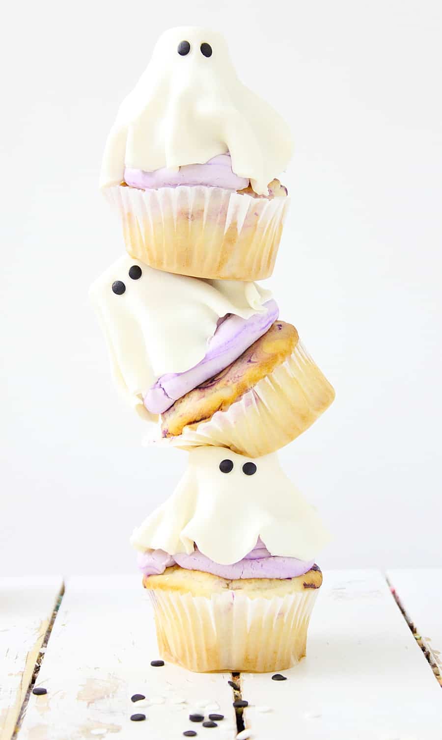 ghost cupcakes on top of each other