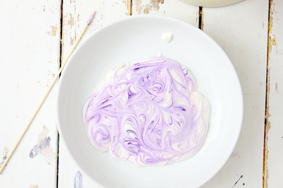 swirled purple ghost cupcake batter