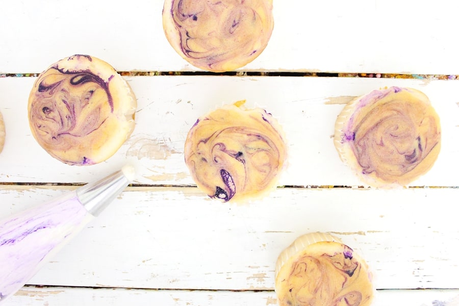 purple swirled ghost cupcakes