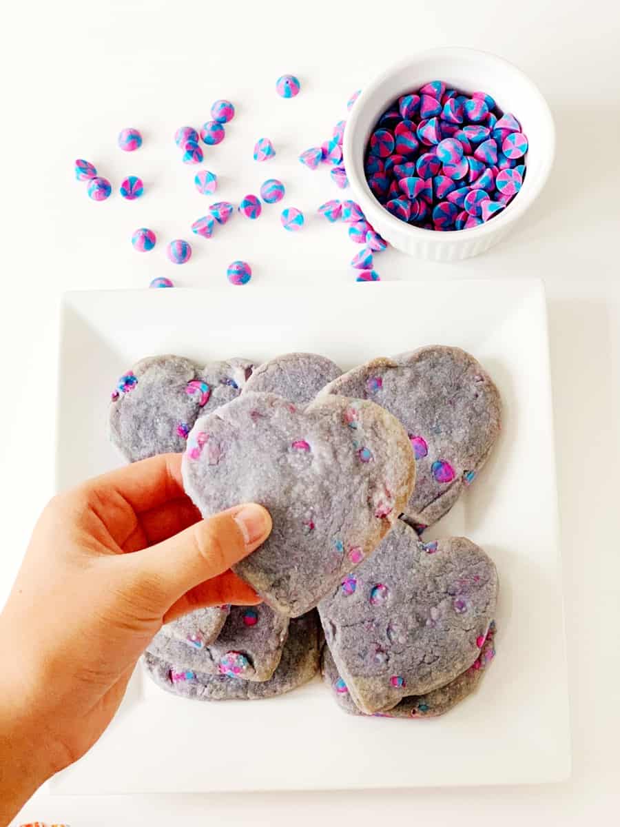 easy unicorn shortbread cookies with unicorn chip morsels