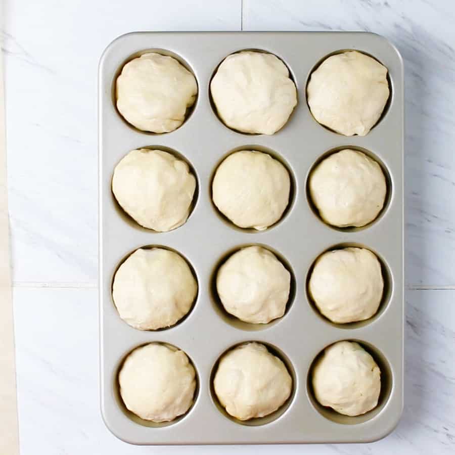 Ham and Broccoli Cheddar Cheese Bombs - in a muffin tin before baking