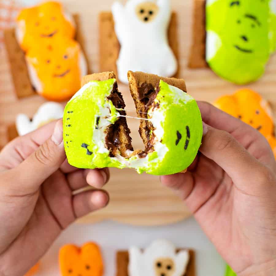 Easy Halloween S'mores - cute Halloween treat for kids with Peeps marshmallows