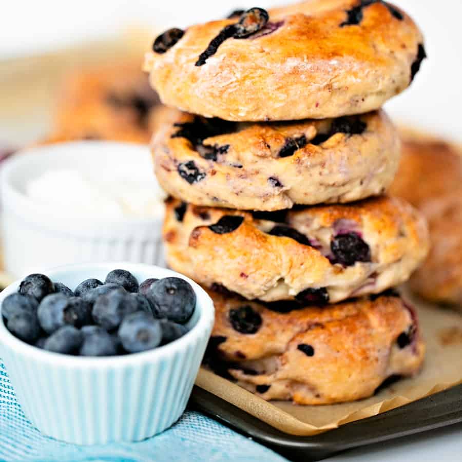 Easy Two Ingredient Blueberry Bagels - easy breakfast recipe