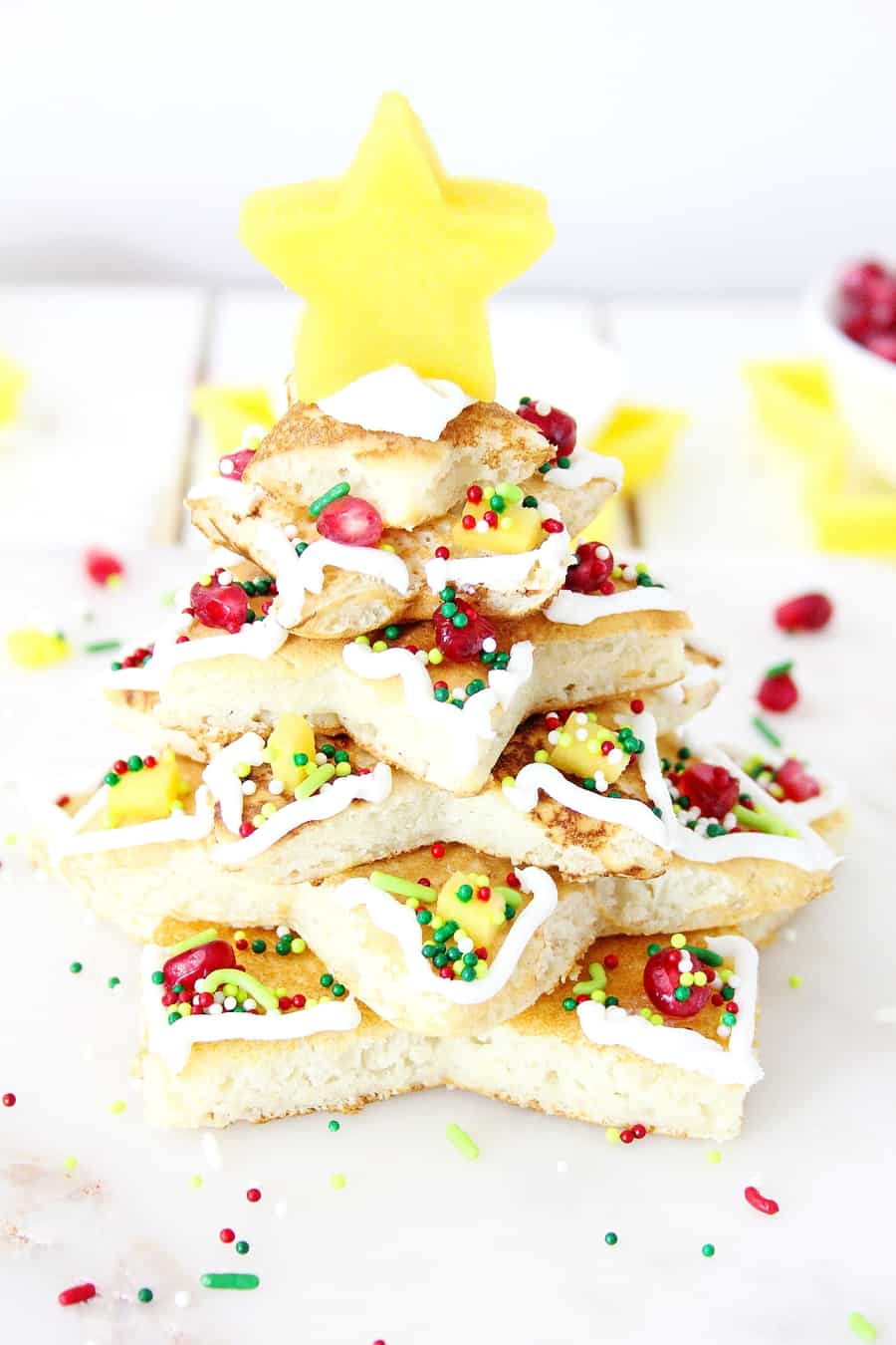 Stacked Christmas Tree Pancakes - cute holiday breakfast for kids to make and eat