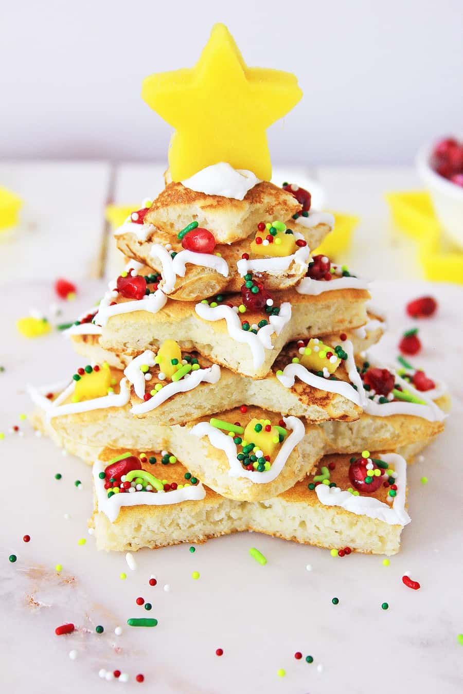 Stacked Christmas Tree Pancakes - cute holiday breakfast for kids