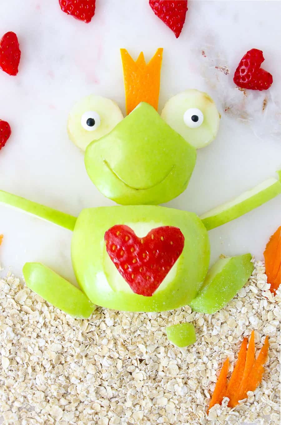 Valentine Apple Frog is a healthy Valentine's Day snack for kids