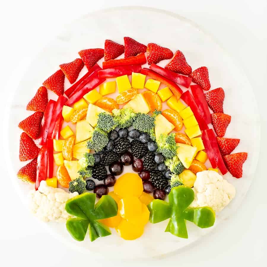 St. Patrick's Day Fruit and Veggie Tray. Healthy St. Patrick snack for kids. 