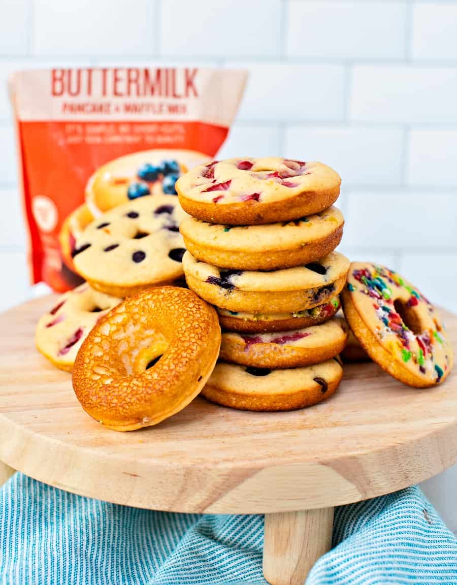 Pancake Donuts made from a pancake mix. Kid-friendly breakfast. 