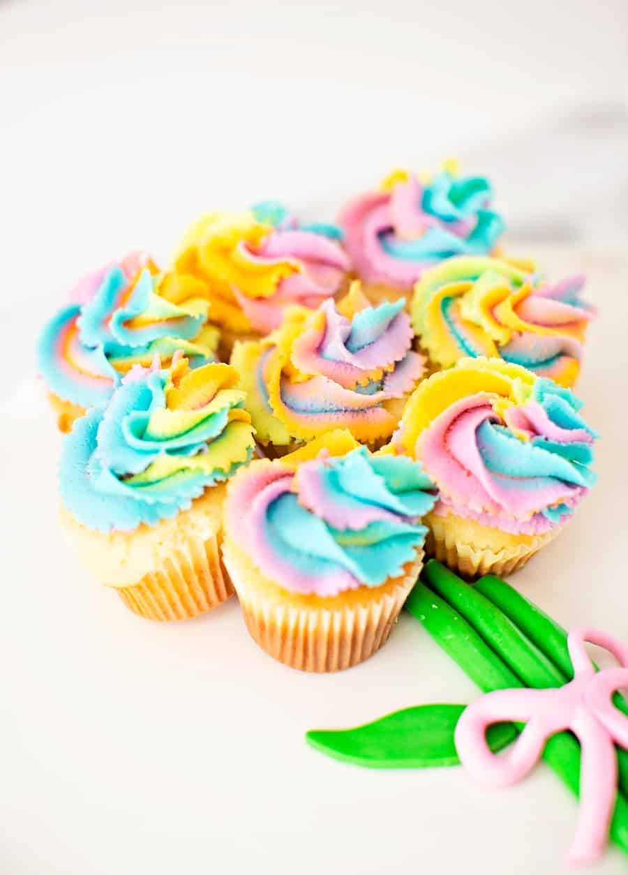 Mother's Day Rainbow Flower Cupcakes 