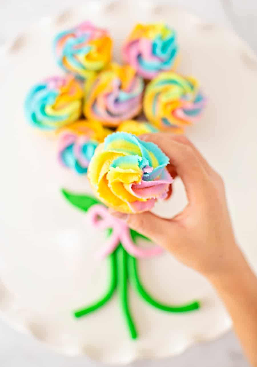 Easy Rainbow Cupcake Flower Bouquet