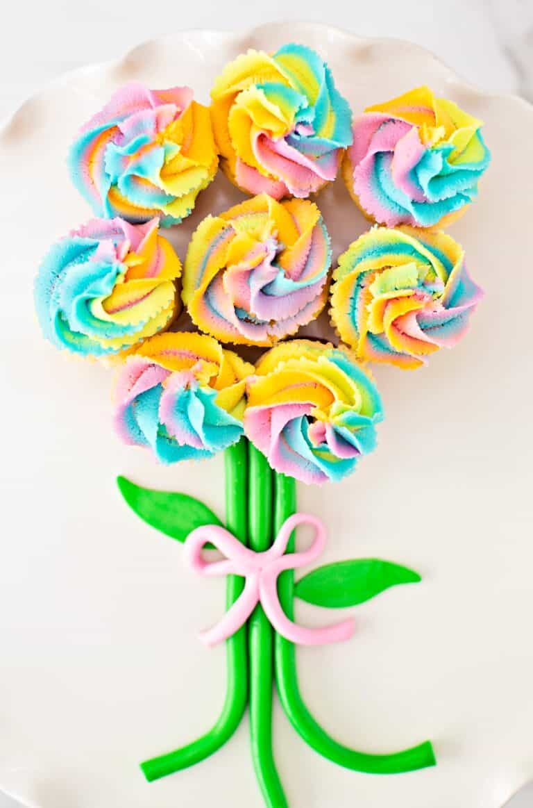 Easy Rainbow Cupcake Flower Bouquet