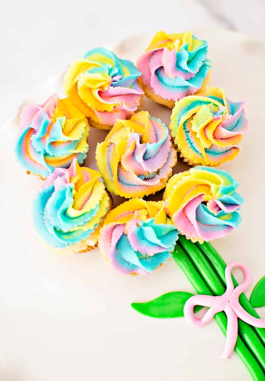 Easy Rainbow Cupcake Flower Bouquet