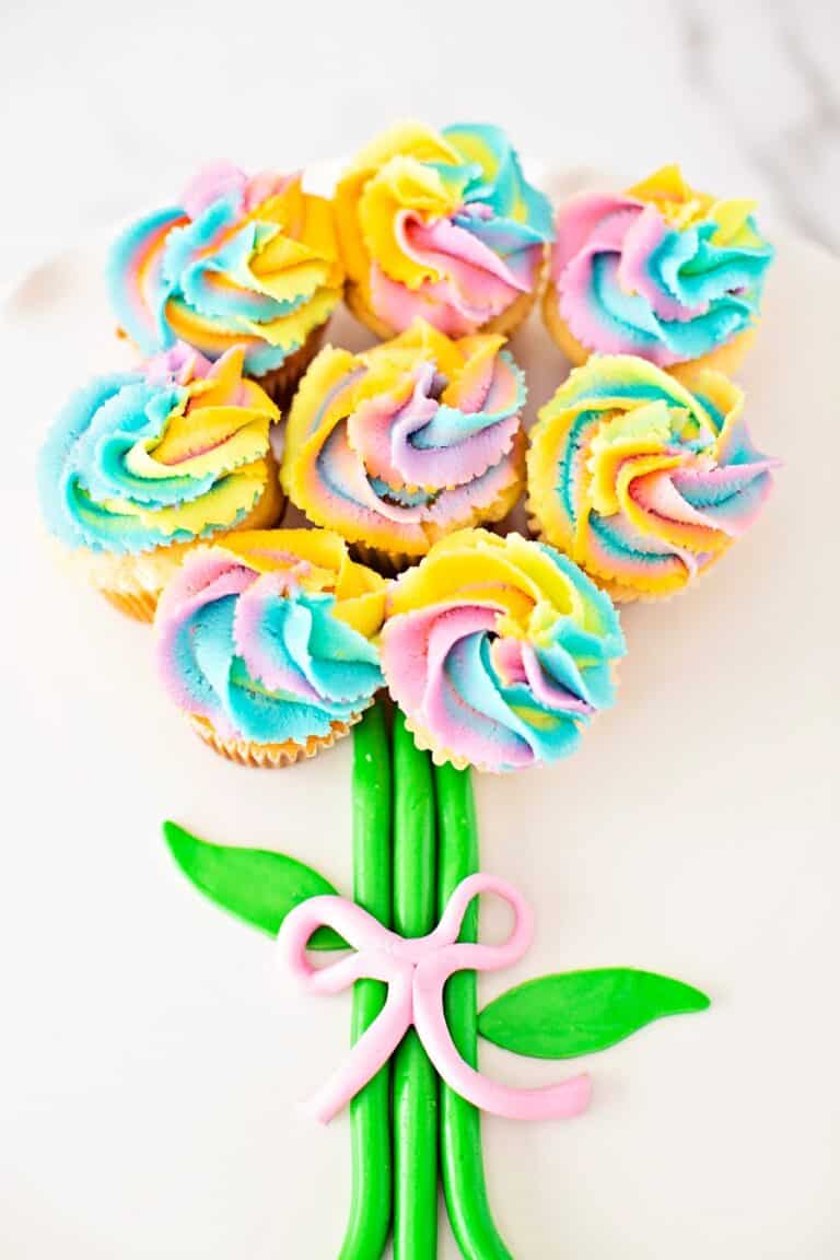 Easy Rainbow Cupcake Flower Bouquet