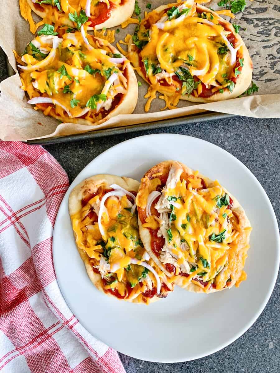 BBQ Chicken Naan Pizzas on a white plate