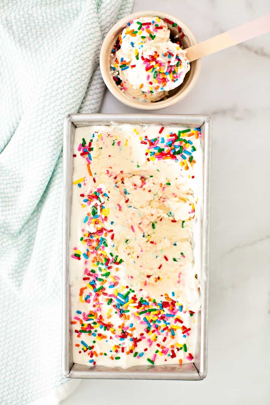 sprinkle ice cream in a loaf pan and a cup