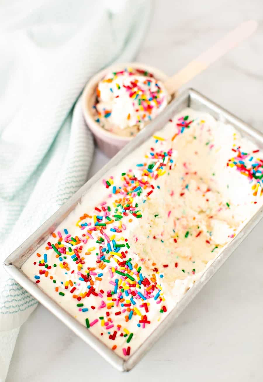 sprinkle ice cream in a loaf pan and a cup