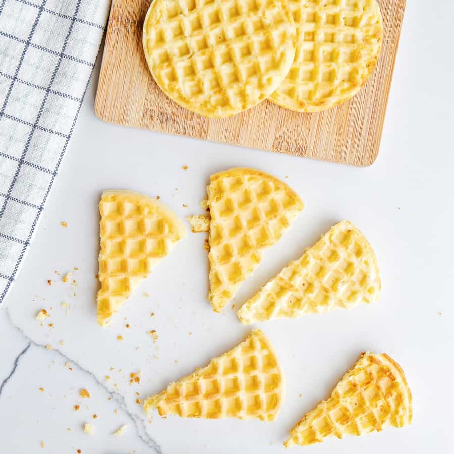 sliced waffles cut into ice cream cone shapes