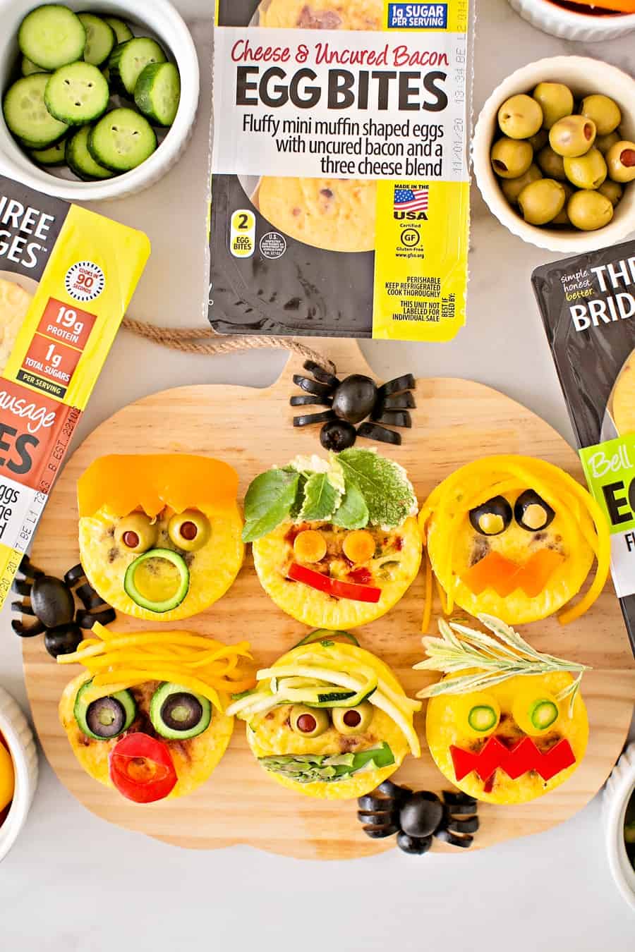 Three Bridges Egg Bites Monster Faces Cute Halloween Snack or Lunch for Kids