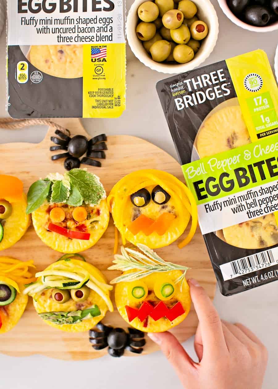 Three Bridges Egg Bites Monster Faces Cute Halloween Snack or Lunch for Kids