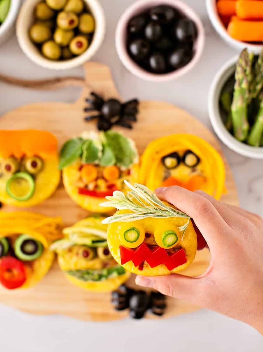 Egg Bites Monster Faces Cute Halloween Snack or Lunch for Kids