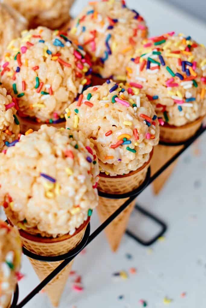 Rice Krispie Sprinkle Ice Cream Cones Cute Summer Treat!
