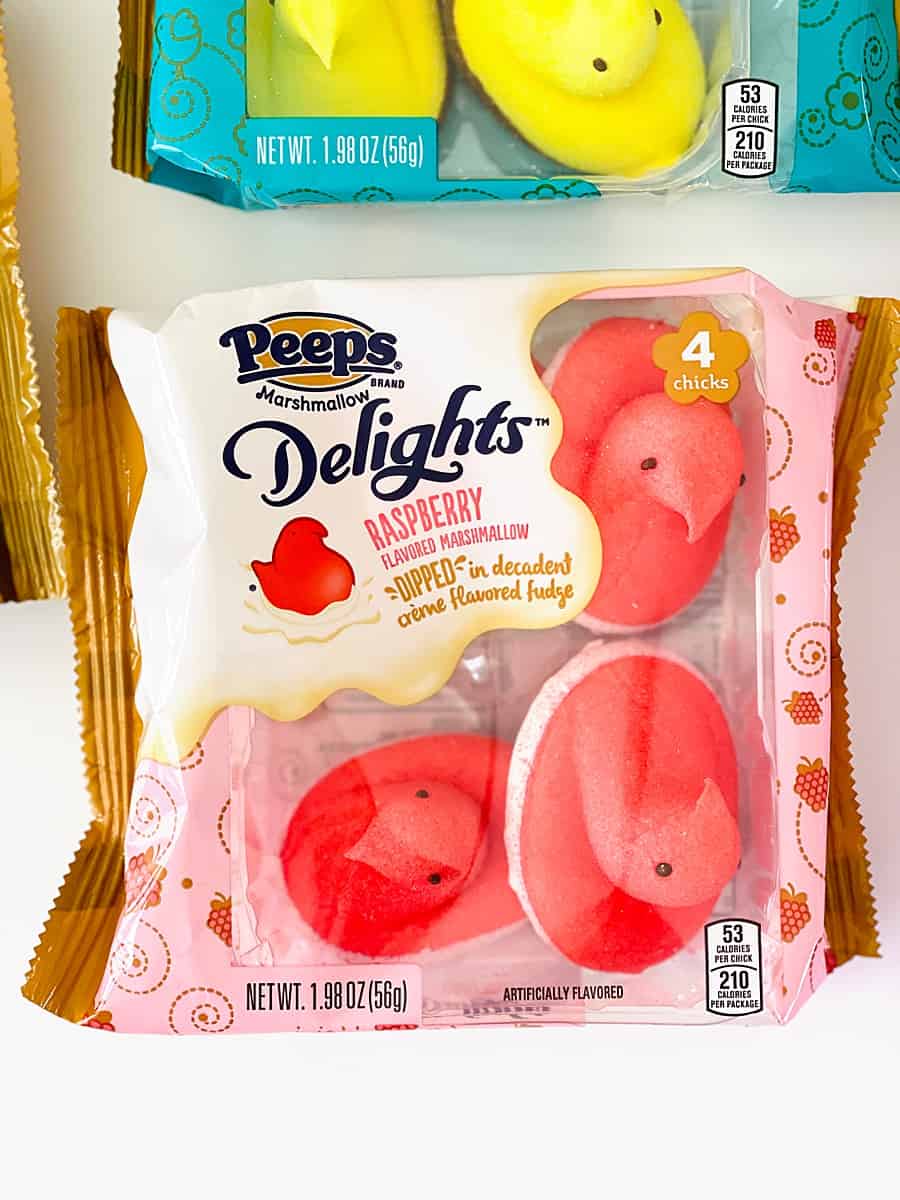 Raspberry Marshmallow dipped in decadent creme flavored fudge Peeps