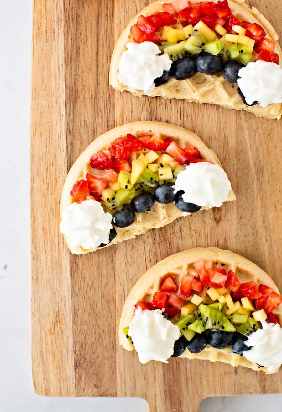 Mini Rainbow Waffles - cute rainbow breakfast recipe for kids