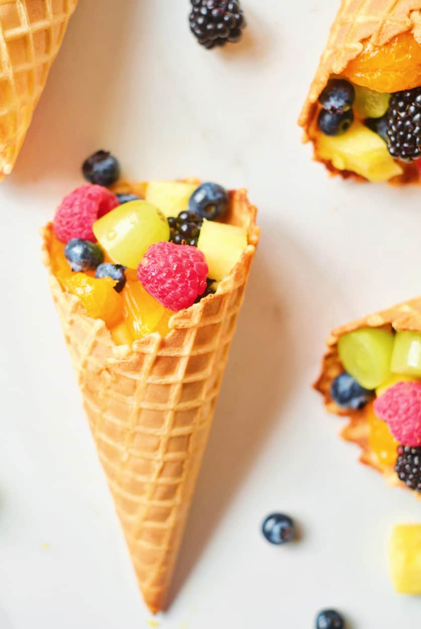 rainbow fruit ice cream cones