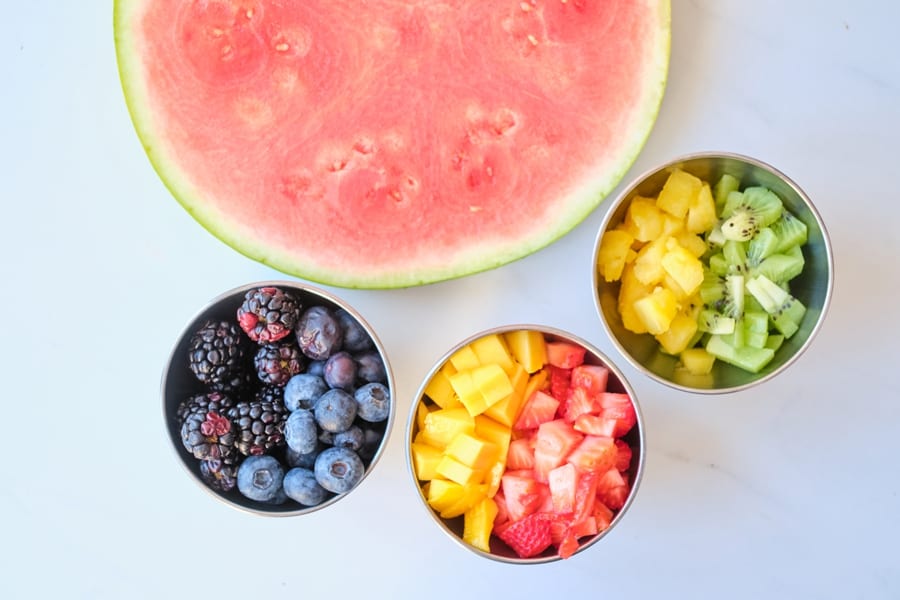 rainbow fruit snack for kids - watermelon pizza 