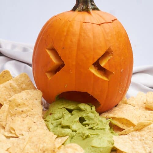 halloween pumpkin with guacamole