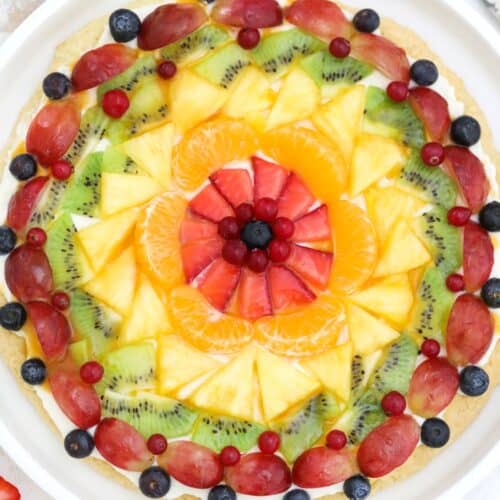 rainbow fruit cookie pizza