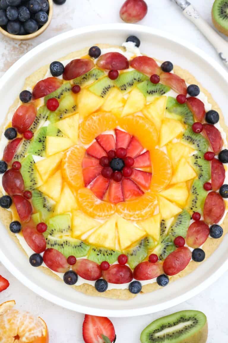 rainbow fruit cookie pizza